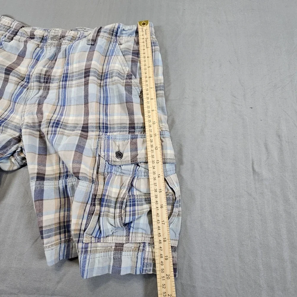 Levis Mens 36 Blue Brown Plaid‎ Cargo Shorts Casual Flat Front Comfort